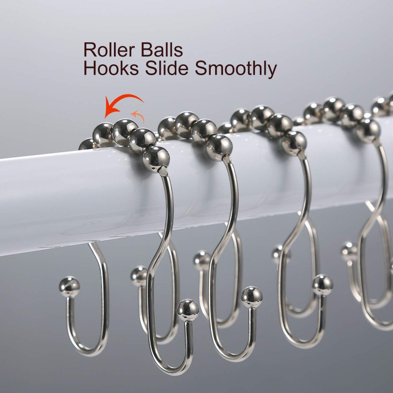 Goowin Shower Curtain Hooks, 12 Pcs Shower Curtain Rings, Stainless Steel Brush Nickel Shower Curtain Hooks Rings Rust Proof, Smooth Sliding Anti-Drop Double Shower Hooks for Shower Curtain (Nickel) - Image 5